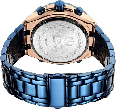 Чоловічий годинник з хронографом: сталевий, водонепроникний, з датою та будильником, аналогово-цифровий дисплей (рожеве золото/блакитний)
