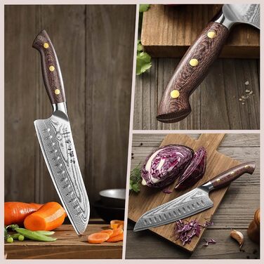 HEZHEN 21см ніж шеф-кухаря з дамаської сталі, 67 шарів, професійний кухонний ніж з дерев'яною піхвою, Full Tang ручка з Micarta