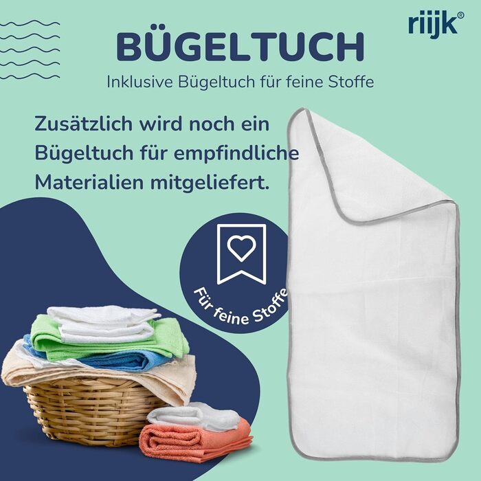 Бюгельний чохол універсальний 125x45 см, товста бавовна, комплект з допоміжними аксесуарами для прасування (фіксатор, натягувач, покривало) - сірий, для парових прасок
