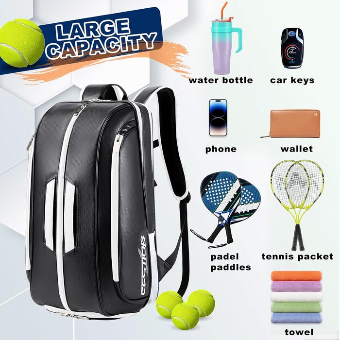 TILDOSAC Tennis Bag - Large Sports Bag for Tennis, Padel, Pickleball - Men & Women - Shoe Compartment, Laptop Sleeve