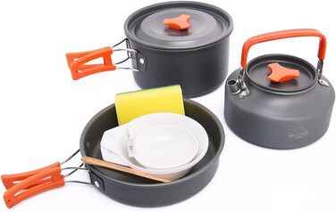 Набір посуду для кемпінгу WIDESEA на 2-3 особи, антипригарне покриття, сковорода, каструля та чайник, набір мірний, для походів/трекінгу/пікніків на природі (світло-сірий)