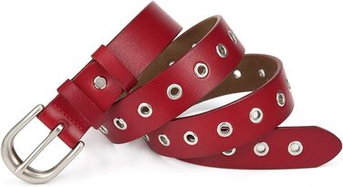 Жіночий шкіряний ремінь з металевою пряжкою для джинсів Dreess, ширина 1.1 см (XS:85 см, підходить для обхвату талії 60-74 см), колір: червоний