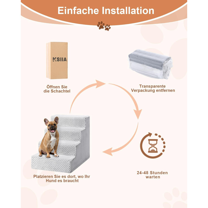 Східці для собак KSIIA, 44 см, знімний пральний чохол, для кішок та собак, протиковзкі, для ліжка/дивану, сірий, 60x38x44 см