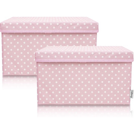 LIFENEY Набір з 2 коробок для зберігання дитячих речей, 37x25x21 см, органайзер для дитячої кімнати та вітальні, дитяча коробка для іграшок, рожеві з крапками