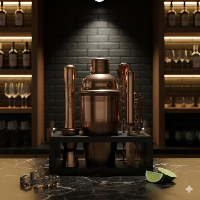 Набір шейкерів для коктейлів Highball & Chaser: професійний барний набір для приготування коктейлів + E-book з 30 рецептами, антична мідь
