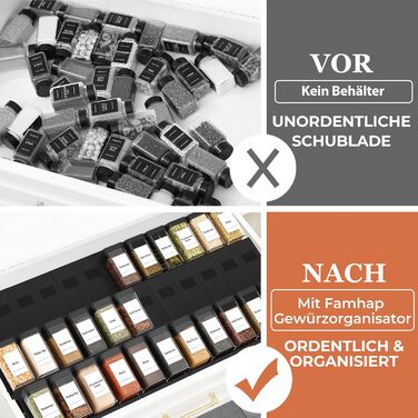 Організатор для спецій Famhap, 24 шт. - полиці для спецій у ящик, чорний | Організатор спецій для кухні