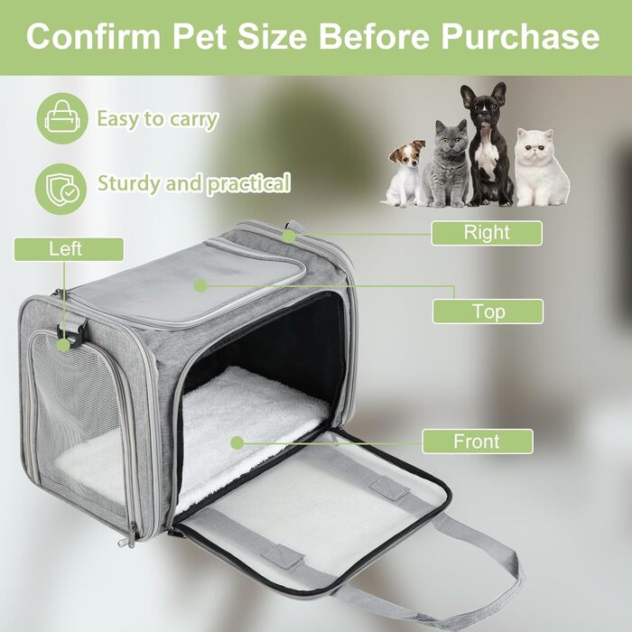 Транспортна сумка для тварин: складана переноска для кота та собаки, сірого кольору. Легка переноска з регульованим плечовим ременем, дихаюча переноска для подорожей та авто.