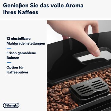 De'Longhi Magnifica S ECAM 22.110.B Fully Automatic Coffee Machine with Milk Frother for Cappuccino, featuring Espresso Direct Select Buttons and a Rotary Control, 2-Cup Function, 1.8 Liter Water Tank, Black/Silver with Chrome Finish