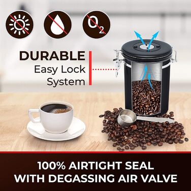 Контейнер для кави Royouzi з нержавіючої сталі, вакуумний, 1.8 л, з ложкою та індикатором свіжості, для кави, чаю, горіхів, какао. Зберігає свіжість надовго.