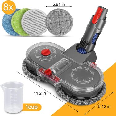 Насадка для миття підлоги RUKHOOL для пилососів Dyson V7/V8/V10/V11/V15, з мікрофіброю та 8 змінних серветок, водяний бак