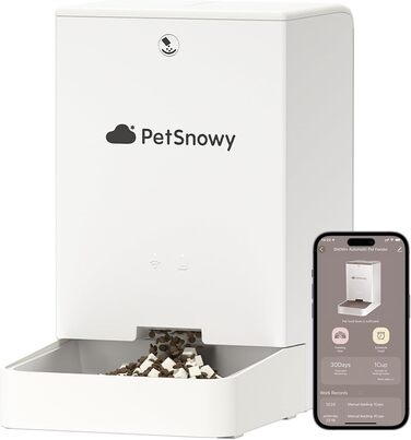 Автоматичний годівниця для котів та собак PetSnowy 4L з Wi-Fi, керування через додаток, подвійне живлення, свіжість корму, 1-10 прийомів на день, кремово-білий колір