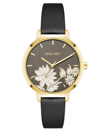 Жіночий наручний годинник Nine West на ремінці (чорний/золотий)
