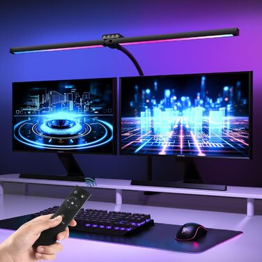 LED лампа для столу Doppelkopf з RGB, регулюванням яскравості 24W, з пультом дистанційного керування, кріпиться за допомогою затискача, денне світло, безступеневе регулювання, офісна лампа для дому та офісу (чорна)