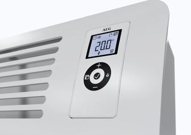 Настінний конвектор AEG WKL 2005, 2000 Вт, для приміщень до 20-35 м², з LC-дисплеєм, тижневим таймером та металевою панеллю, 236535