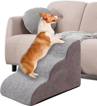 Сходинки для собак на 3 сходинки, 60 см, сірі. Підходять для маленьких собак та котів похилого віку. Для ліжка, дивану.