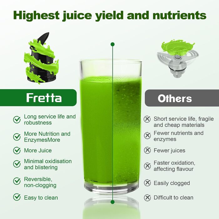 Повільна соковижималка Fretta Slow Juicer з нержавіючої сталі для овочів та фруктів, Metallic