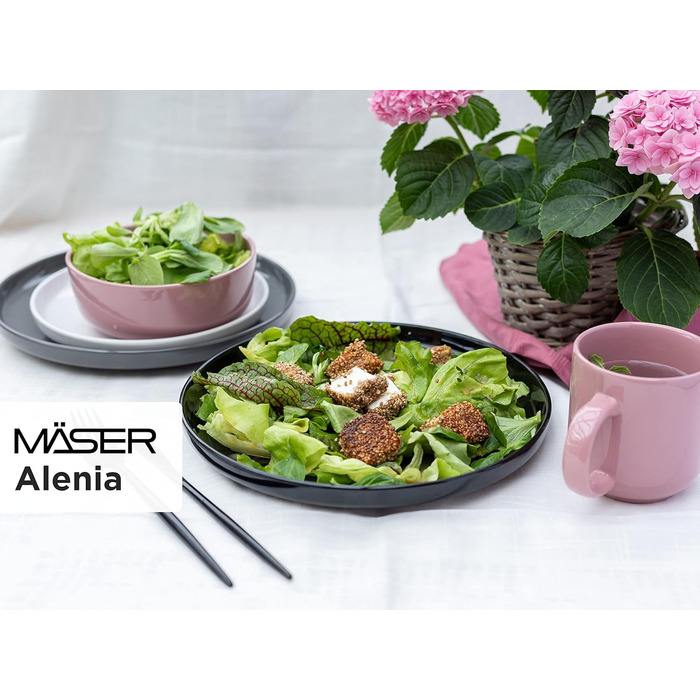 MÄSER Serie Alenia, Dinnerware Set for 4 people in modern Scandinavian design, 16-piece combination service made of ceramic in gray stoneware.
