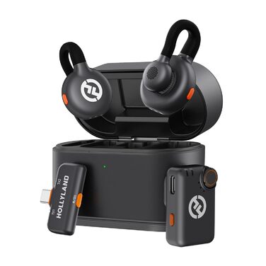 Hollyland Lark M2S Бездротовий мікрофон-лапка з USB-C для iPhone 15/16 та Android, кліпса Titan, Plug-and-Play, шумозаглушення, 300 м радіус дії, 27 годин роботи від акумулятора для Vlogging (2 передавачі + 2 приймачі + зарядний пристрій), Чорний