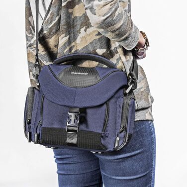 Сумка для камери Mantona Premium - підходить для камер DSR та DSM з об'єктивом (з пилозахистом, м'яким ремінцем, блискавкою, регульованим внутрішнім відділенням) (L, Синій)