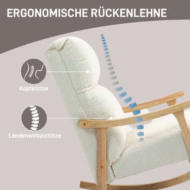 HOMCOM Rocking Chair, Ergonomic Swivel Chair, Armchair, Still Chair with Velvet-Look, Rocking Chair with a Load Capacity of 120 kg, for Bedroom, Living Room, Cream White | Aosom