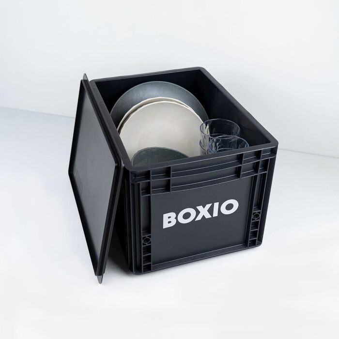 BOXIO – SOLO: Storage Box with Lid – Eurobox 40x30 x 28 cm – perfect plastic box/transport box made of plastic for camping, boat, cellar or garden - stackable with other Euroboxes