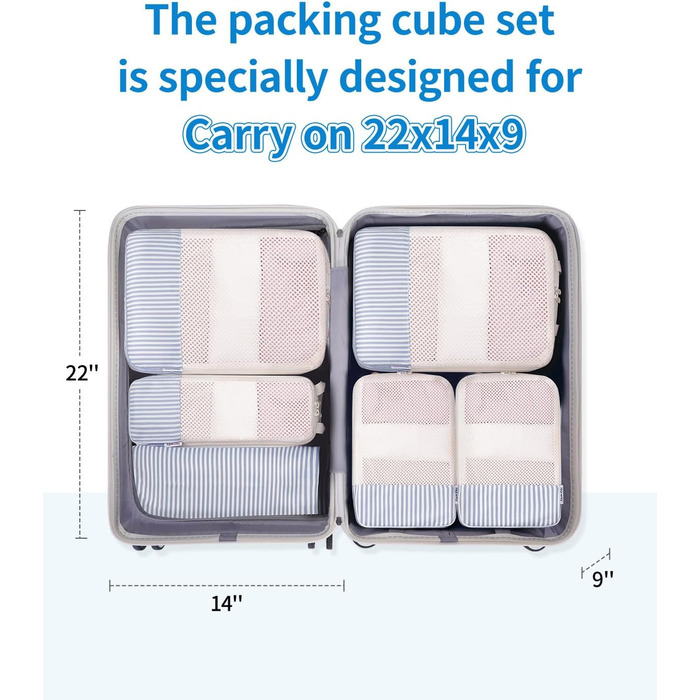 Набір органайзерів для валізи Narwey (6 шт.) - Кубики для пакування, компресійні мішки, органайзери для подорожей (Смугастий)