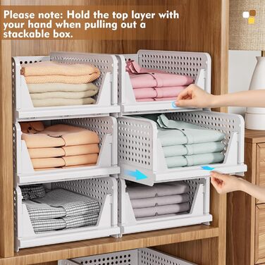 SNSLXH 5 Pack Stackable Closet Shelf Organizer, Multifunctional & Foldable Closet Organizer for Bathroom, Kitchen, Closet Storage, Space-Saving Closet Drawer Storage Box, White