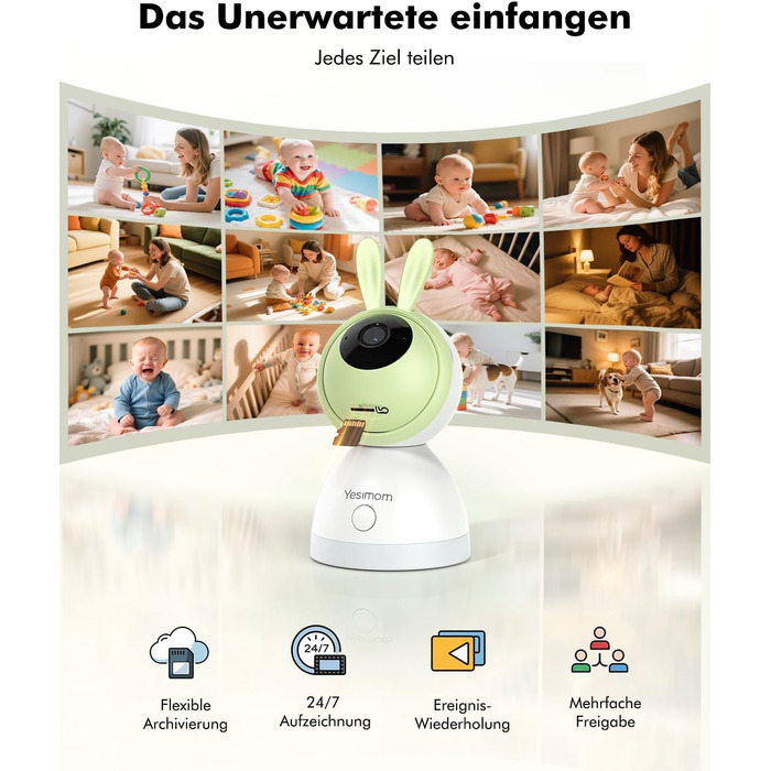 Дитячий відеоняня YESIMOM з камерою 1080P HD, PTZ 360°, Wi-Fi, монітор 4.3