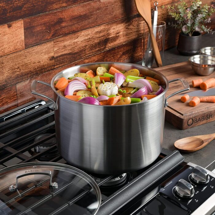 Каструля Babish з кришкою, тришарова нержавіюча сталь, 12 кварт (11,4 л) для бульйонів і супів