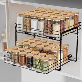 AIRUJIA Pull-Out Spice Rack, 2-Tier Dish Cabinet Organizer, Spice Rack Cabinet, Spice Rack, Lift-Up Sink Shelf, Spice Organizer for Kitchen, L26.4*W23.2*H23CM (L27.2*W34.3*H24 - 2 Tier)