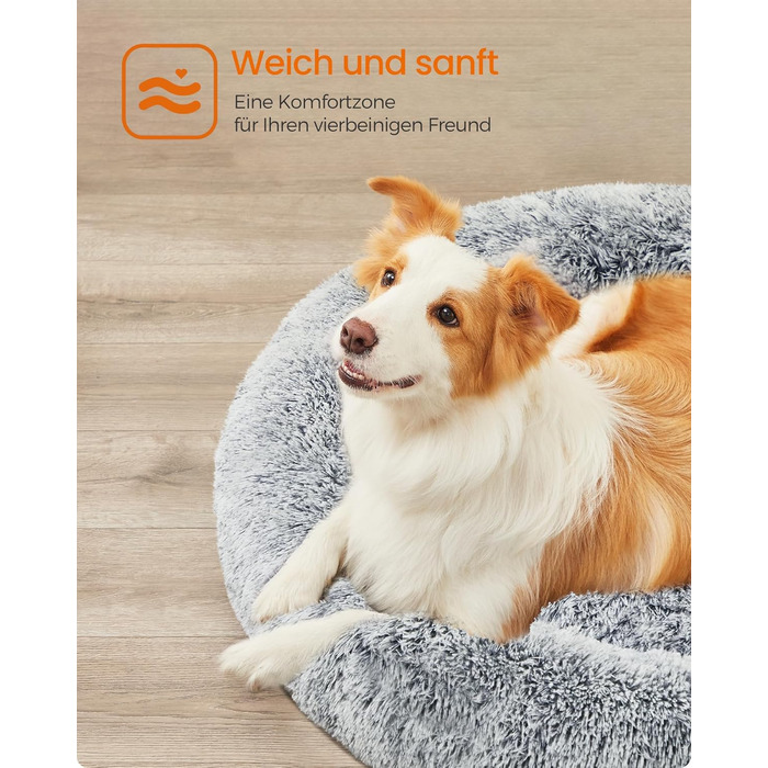 Кругла лежанка для собак та котів Feandrea, м'яка, з подушкою, 60 см, Ombré-Gray, PGW038G01