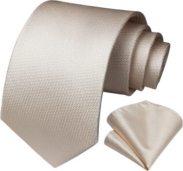 HISDERN Комплект краватки та нагрудного хустинки в клітинку для чоловіків, формальний стиль, класичний, для весілля, бежевий