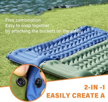 Каремат JINYOMFLY самонадувний туристичний, посилений, з насосом та подушкою, водонепроникний, ультралегкий для кемпінгу, піших прогулянок, відпочинку на природі (Блакитний)