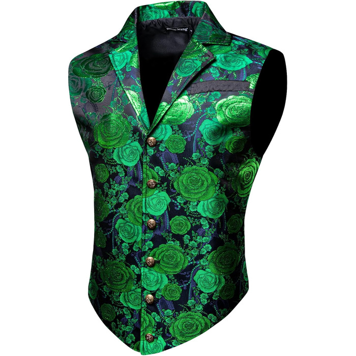 Чоловіча жилетка Barry.Wang у стилі Вікторіанський стеampunk, готика, з павличим орнаментом, індивідуальний крій, для Хелловіну та вечірок (L, зелений/квіти)