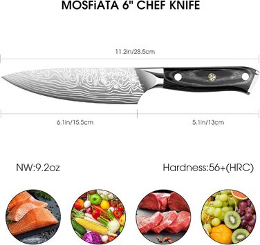 MOSFiATA Кухонний ніж 15 см (6 дюймів) - професійний ніж для м'яса з нержавіючої сталі EN1.4116, для шеф-кухарів, з подарунковою упаковкою