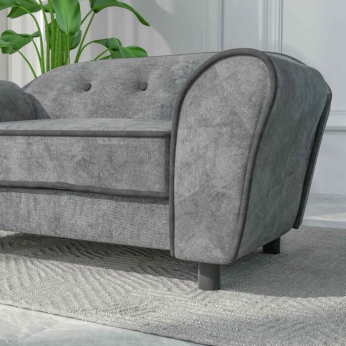 Диван для домашніх тварин PawHut: м'який, з підлокітником, з голландського велюру, сірий, 74 x 41 x 32,5 см