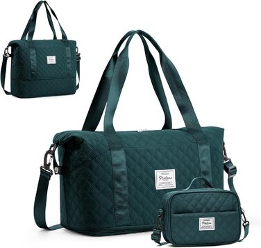 Спортивна сумка для жінок, дорожня сумка-дуфіль, фітнес-сумка, дорожня сумка-валіза, водонепроникна, з кульбакою та сумочкою для мокрих речей, бежева (F8-pfauenblau), з розширенням та кульбакою