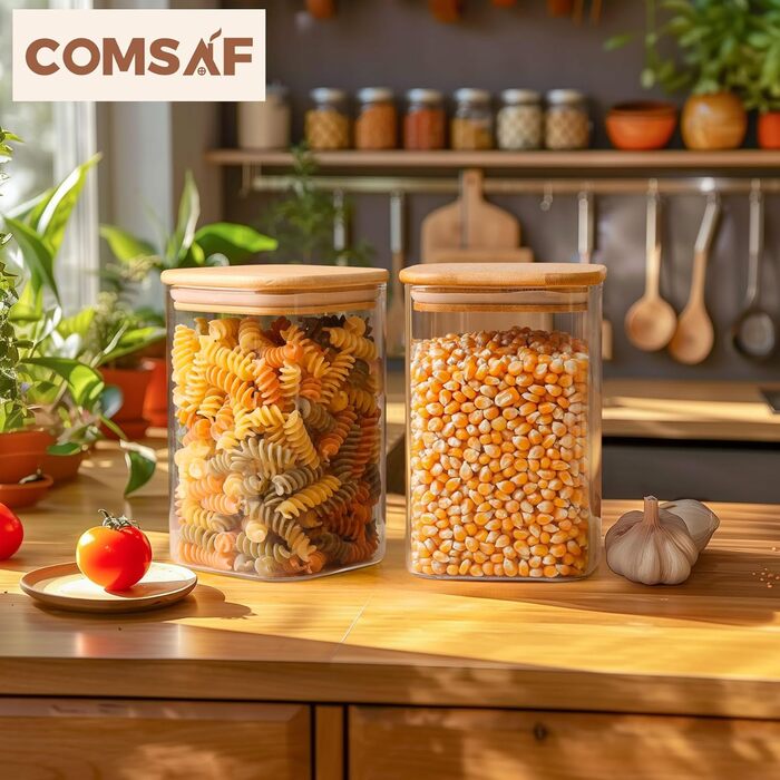 ComSaf Набір скляних банок для зберігання 1,1 л, 6 шт з кришками, для круп, макаронів, горіхів, борошна, цукерок, мюслі