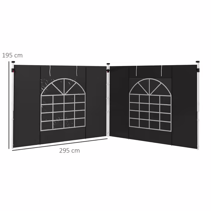 Outsunny 2-Piece Side Panels for Gazebo 3x3/3x6 m, Side Wall with Window and Velcro Closure, Waterproof Side Walls Made of Oxford Fabric, as Wind and Privacy Screen for Party Tent, Black | Aosom