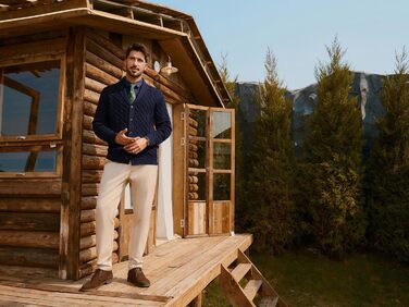 Кардиган чоловічий PJ PAUL JONES з коміром-стійкою, великий в'язання, на ґудзиках (XL, темно-синій)