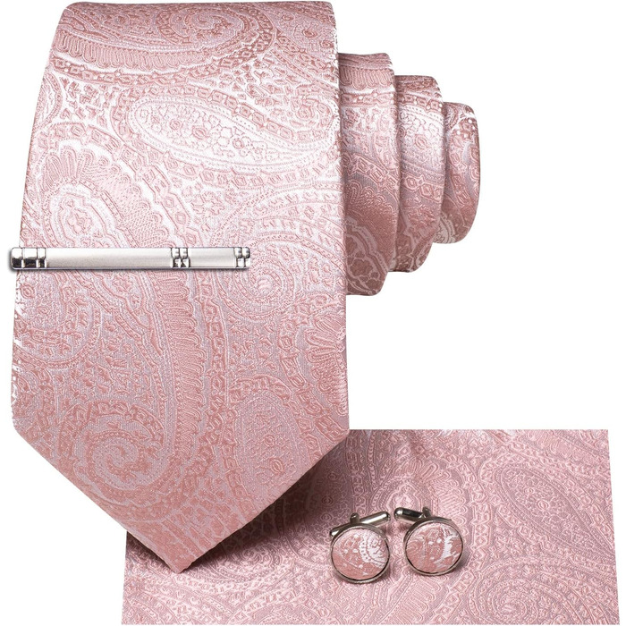 Краватний комплект Hi-Tie: краватка, краваткові хустинки та краваткові затискачі, блідо-рожевий колір