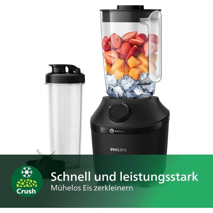 Philips HR2041/41 Stand Mixer (450 Watt, ProBlend Technology, 1.9 Liter Plastic Container, including Drinking Bottle) black