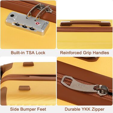 Чемодан-валіза KONO з жорсткою обшивкою, 76x50x31 см, білий (жовтий, 4 шт.) з TSA замком та 4 спінінг-колесами