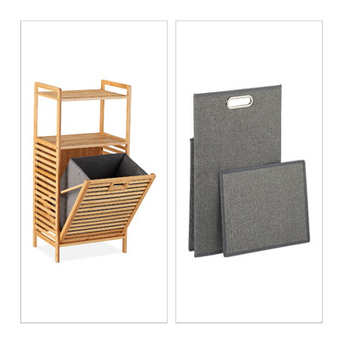 Relaxdays Bamboo Bathroom Shelf with Laundry Basket