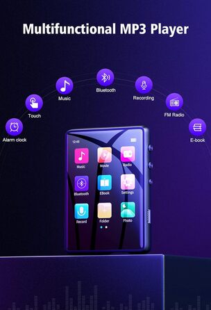 MP3 плеєр Mechen Bluetooth 32GB з динаміком, USB-C, FM-радіо, записом, Hi-Fi звук, тривалий час роботи, підтримка карт пам'яті, чорний