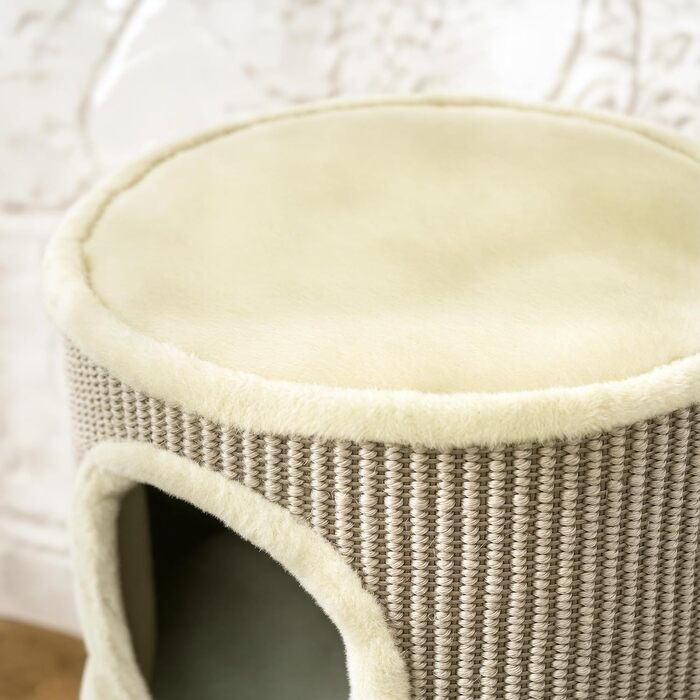 Кігтеточка для котів PawHut 79 см, 3 яруси, з сизалевого мотузка, плюшева, для великих котів, бежево-коричнева (35,5 x 35,5 x 49 см)