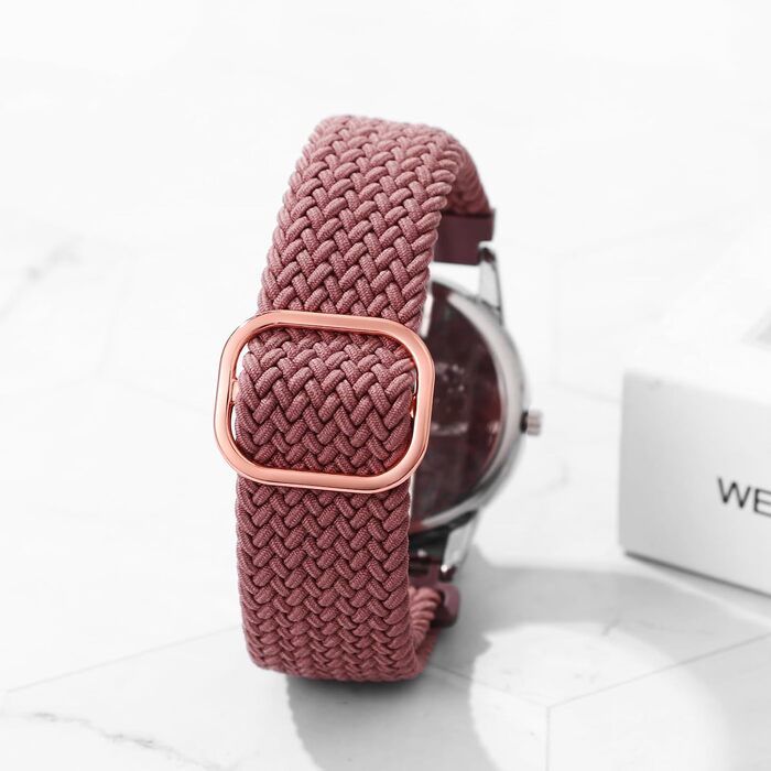 Аналоговий кварцовий годинник JewelryWe з еластичним плетеним ремінцем, великі цифри, календар, унісекс (Коричневий, Typ1)