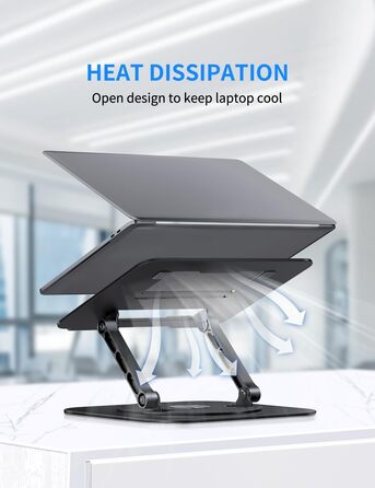 Adjustable Laptop Stand with 360° Swivel Base - Stable Ergonomic Foldable Laptop Riser for Desk - Compatible with MacBook Pro/Air & Notebooks up to 16 inches (A-Black)