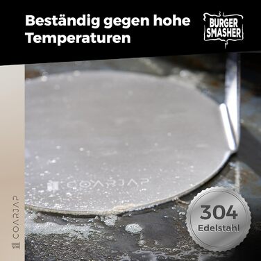 Пресс для смаш-бургерів COARJAP з нержавіючої сталі 304 - Burger Smasher з одного шматка, 60 папірців для бургерів, QR-код, безпечний для харчових продуктів, придатний для миття в посудомийній машині - для дому та професійної кухні