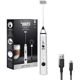 Bialetti Whipper: електричний віск для приготування напоїв, USB-зарядка, нержавіюча сталь, 3-рівні, подвійний вінчик
